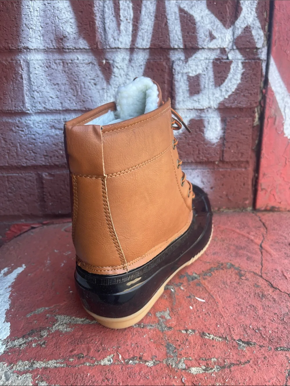 Women’s Two-Tone Duck Boot Ankle Bootie in Brown and Black - Picture 4 of 9